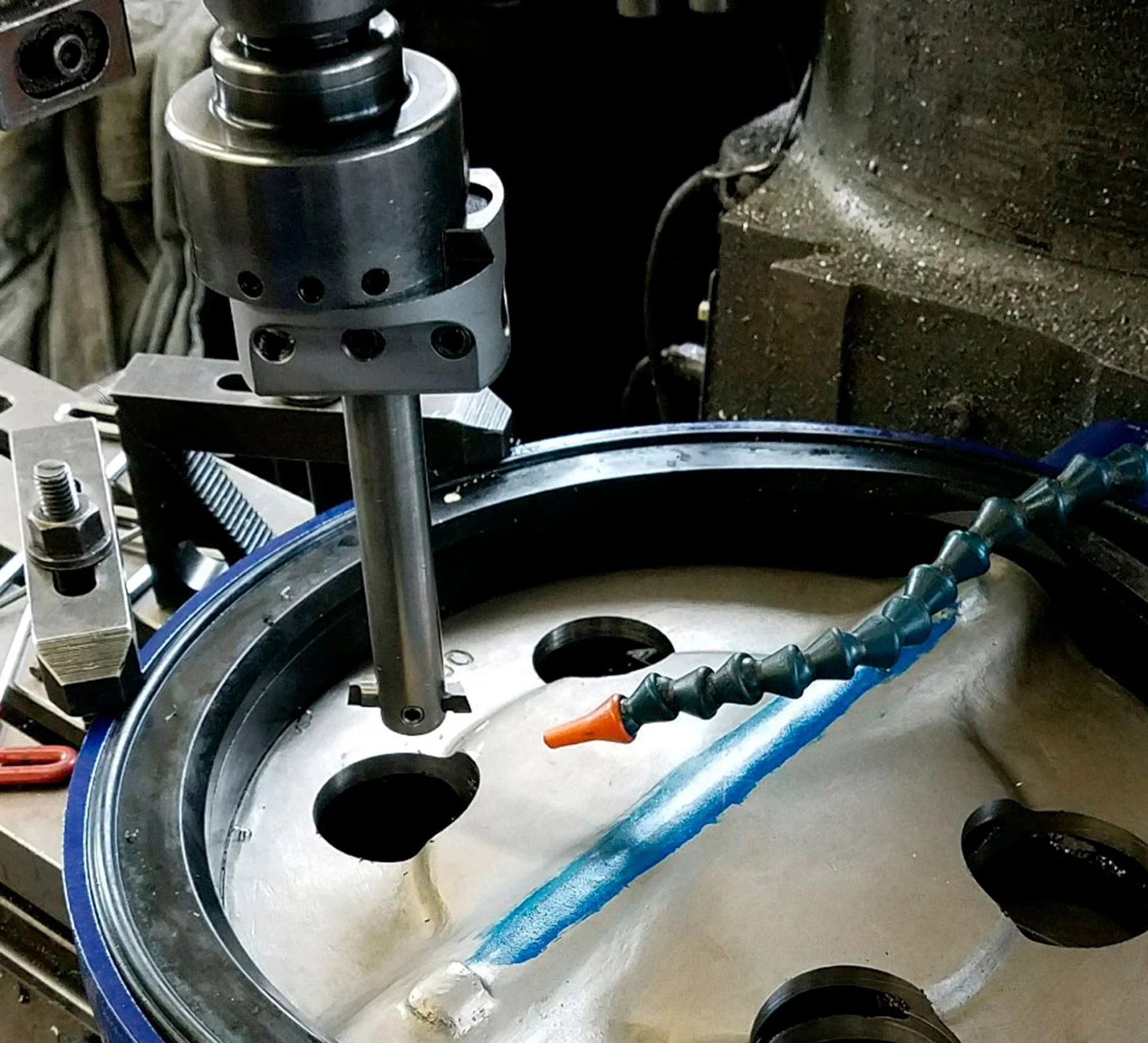 Industrial drilling machine in operation